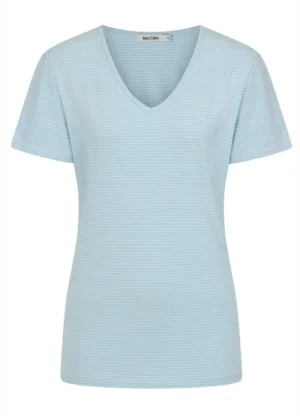UNTUCKit Tops & Cardigans*Alice Collins Perfect Striped V-Neck T-Shirt Chalk Blue/White
