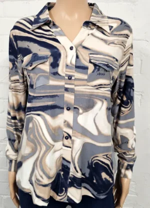 UNTUCKit Tops & Cardigans*Anamor Abstract And Navy Print Top Stone
