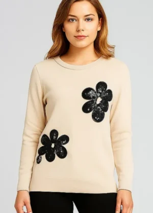 UNTUCKit Tops & Cardigans*Anonymous Sequin Flower Print Jumper Stone