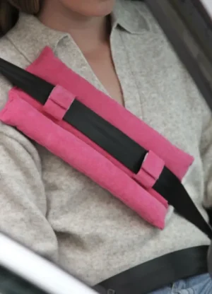 UNTUCKit Pocketed Bras|Front Fastening Bras*Cancer Research Post Surgery Corduroy Seat-belt Protector Hot Pink