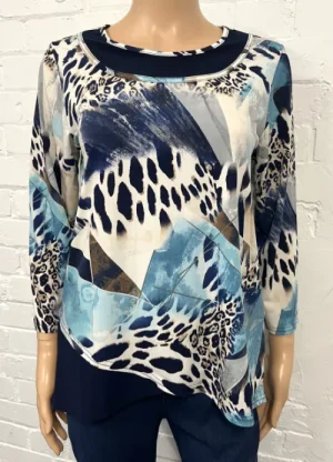 UNTUCKit Tops & Cardigans*Claudia C Animal Print Top With Contrast Navy  Panel Turquoise