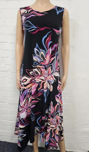 UNTUCKit Dresses*Claudia C Cerise Flower Print Sleeveless Dress Black