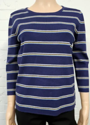 UNTUCKit Tops & Cardigans*Claudia C Rib Stripe 3/4 Length Sleeve Jumper Navy