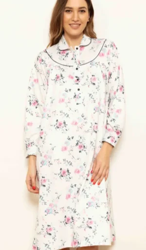 UNTUCKit Nightdresses*Cotton Real English Rose 100% Cotton Fleece Nightdress White