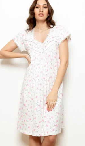 UNTUCKit Nightdresses*Cottonreal Felicia 100% Cotton Short Sleeve Nightdress White