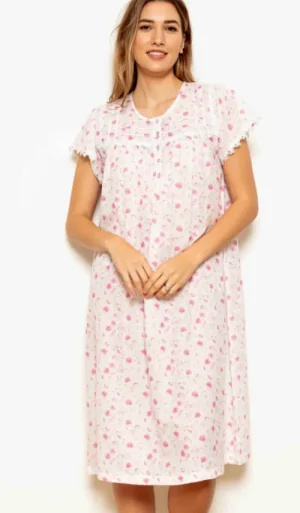 UNTUCKit Nightdresses*Cottonreal Kizzy Super Voile Rose Short Sleeve Nightdress Pink