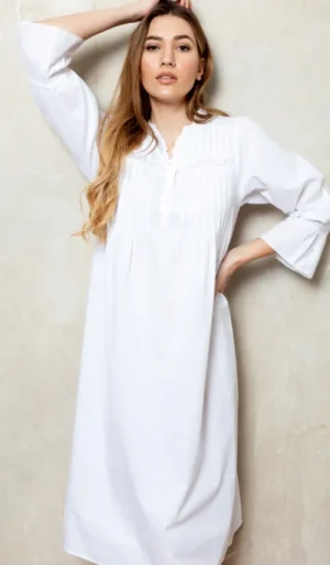 UNTUCKit Nightdresses*Cottonreal Victoria Cotton Lawn Poet Sleeve Nightdress White