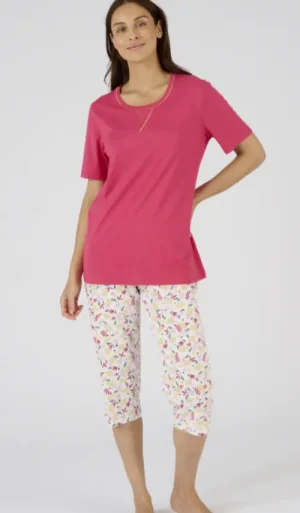 UNTUCKit Pyjamas*Damart 100% Cotton Short Sleeve Cropped Pyjamas Pink