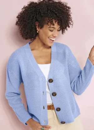 UNTUCKit Tops & Cardigans*Damart Soft Ribbed Button Cardigan Powder Blue