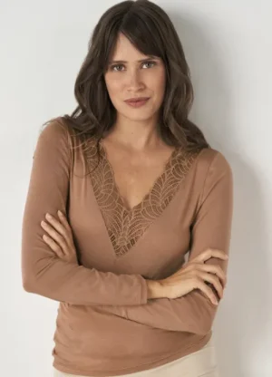 UNTUCKit Vests*Damart Thermal Soft Warmth Long Sleeved Vest Brown