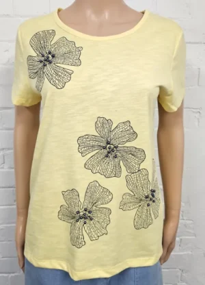 UNTUCKit Tops & Cardigans*Hepburn Hibiscus Pearl Print T-Shirt Lemon