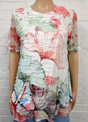 UNTUCKit Tops & Cardigans*Hepburn Petal Print Mesh Overlay Top Coral