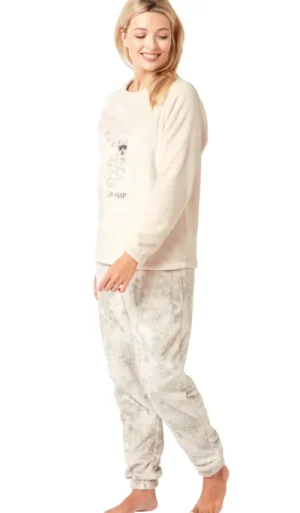 UNTUCKit Pyjamas*Indigo Sky Cheetah Embroidered Fleece Pyjama Beige