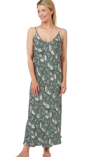 UNTUCKit Nightdresses*Indigo Sky Speckle Floral Liquid Satin Long Chemise Black