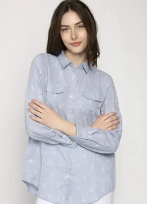 UNTUCKit Tops & Cardigans*Jessica Graaf Chambray Shirt With Flower Embroidery Light Blue