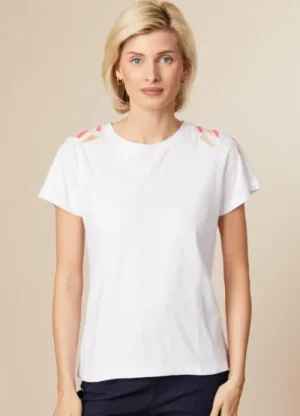 UNTUCKit Tops & Cardigans*Jessica Graaf Embroided Shoulder Short Sleeve T-Shirt White