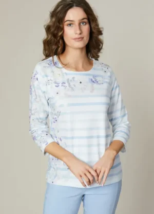 UNTUCKit Tops & Cardigans*Jessica Graaf Round Neck Long Sleeve Floral Print Top Blue