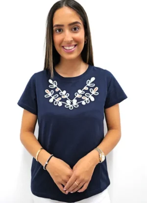 UNTUCKit Tops & Cardigans*Jessica Graaf Round Neck T-Shirt With Embroided Applique Blue