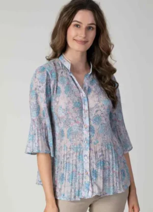 UNTUCKit Tops & Cardigans*Jessica Graaf Summer Floral Pleated Blouse Teal