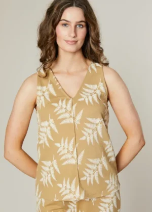 UNTUCKit Tops & Cardigans*Jessica Graaf V-Neck Linen Look Top With Fern Print Stone