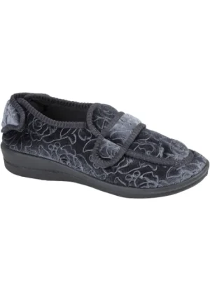 UNTUCKit Shoes & Slippers*Jo & Joe Ladies Grace Flower Embossed Touch & Close Slippers Grey