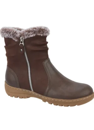 UNTUCKit Shoes & Slippers*Jo & Joe Ladies Hazel Cognac Ankle Boot With Faux Fur Lining Brown