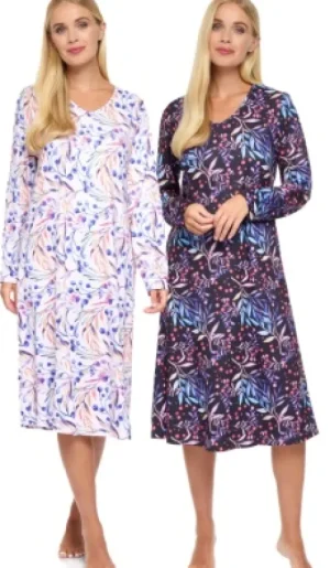 UNTUCKit Nightdresses*La Marquise Berried Teasure Jersey Long Sleeve Soft Touch Nightdress 2 Pack