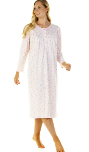 UNTUCKit Nightdresses*La Marquise Cuddleknit Flower Leaf Long Sleeve Nightdress Pink