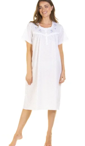 UNTUCKit Nightdresses*La Marquise Emily Dot Polycotton Short Sleeve Nightdress Blue