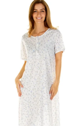 UNTUCKit Nightdresses*La Marquise Everyday Florals Short Sleeve Long Length Nightdress Blue