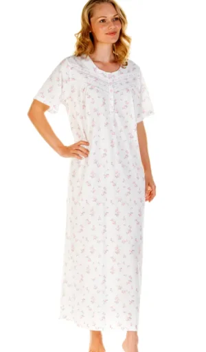 UNTUCKit Nightdresses*La Marquise Floral Dots Short Sleeve Long Length Nightdress Pink
