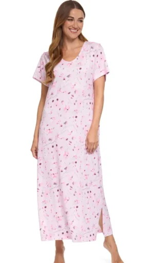 UNTUCKit Nightdresses*La Marquise Floral Reflections Jersey Short Sleeve Longer Length Nightdress Pink