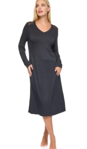 UNTUCKit Nightdresses*La Marquise Jersey Bamboo Ebony Flora Long Sleeve Nightdress Black