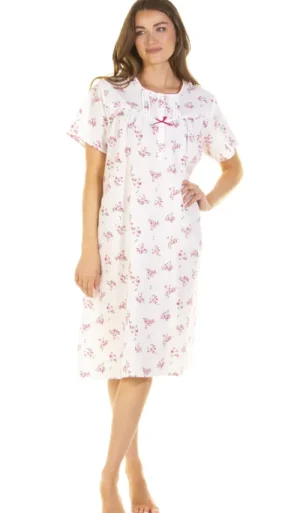 UNTUCKit Nightdresses*La Marquise Meadow Short Sleeve Polycotton Nightdress Pink