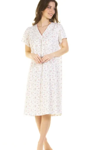 UNTUCKit Nightdresses*La Marquise Pleated Susan Cotton Rich Short Sleeve Nightdress Ivory