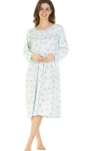 UNTUCKit Nightdresses*La Marquise Primrose In Bloom Cotton Rich Long Sleeve Nightdress Aqua