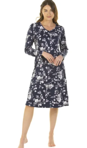 UNTUCKit Nightdresses*La Marquise Winter Florals Long Sleeve Nightdress Navy