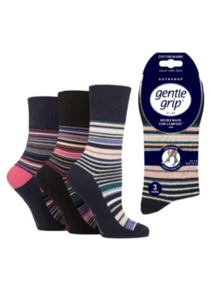 UNTUCKit Socks*Ladies 3 Pack Gentle Grip Whimsy Stripe Socks Black