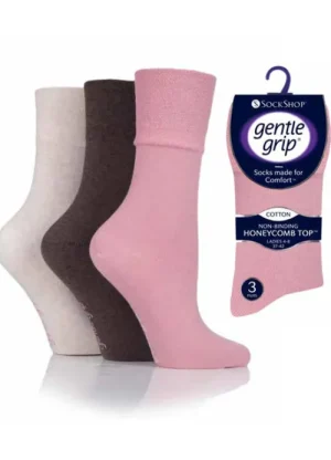 UNTUCKit Socks*Ladies 3 Pair Pack Gentle Grip Socks In Coral, Coffee, Sand Mixed