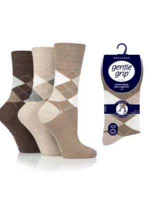 UNTUCKit Socks*Ladies 3 Pair Pack Of Gentle Grip Brown Tones Argyle Socks Mixed - Brown