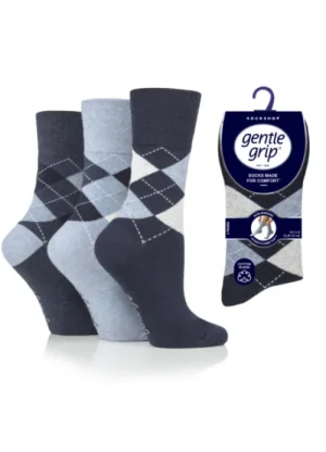 UNTUCKit Socks*Ladies 3 Pair Pack Of Gentle Grip Argyle Socks Blue Tones
