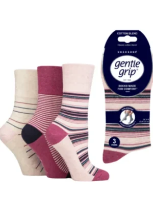 UNTUCKit Socks*Ladies Gentle Grip 3 Pair Pack Embrace Mixed Stripe Socks Purple