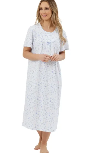 UNTUCKit Nightdresses*Marlon 100% Cotton Jersey Harvest Floral Short Sleeve Nightdress Blue