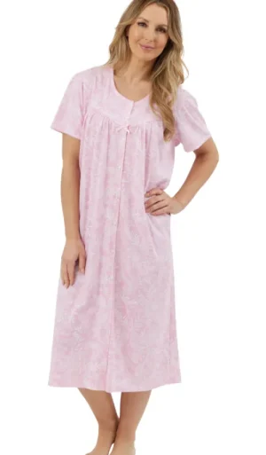 UNTUCKit Nightdresses*Marlon 100% Cotton Jersey Linea Floral Short Sleeve Button Through Nightdress Pink