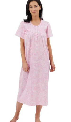 UNTUCKit Nightdresses*Marlon 100% Cotton Jersey Linea Floral Short Sleeve Nightdress Pink