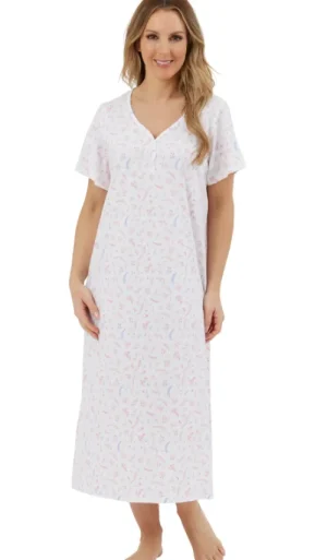 UNTUCKit Nightdresses*Marlon 100% Cotton Long Length Short Sleeve Harvest Nightdress Pink