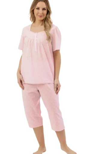 UNTUCKit Pyjamas*Marlon Dobby 100%  Swiss Dot Woven Cotton Range With Lace Trim Short Pyjama Pink
