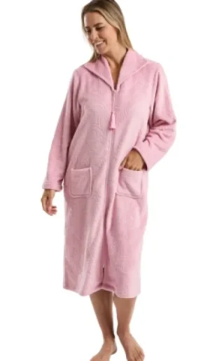 UNTUCKit Housecoats*Marlon Embossed Swirl Flannel Fleece Tassel Zip Front Housecoat