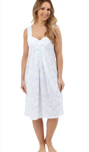 UNTUCKit Nightdresses*Marlon Knitted Jersey Linear Floral Sleeveless Nightdress Blue