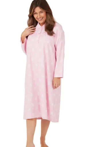 UNTUCKit Nightdresses*Marlon Leaf Print Wincey Long Sleeve Nightdress Pink